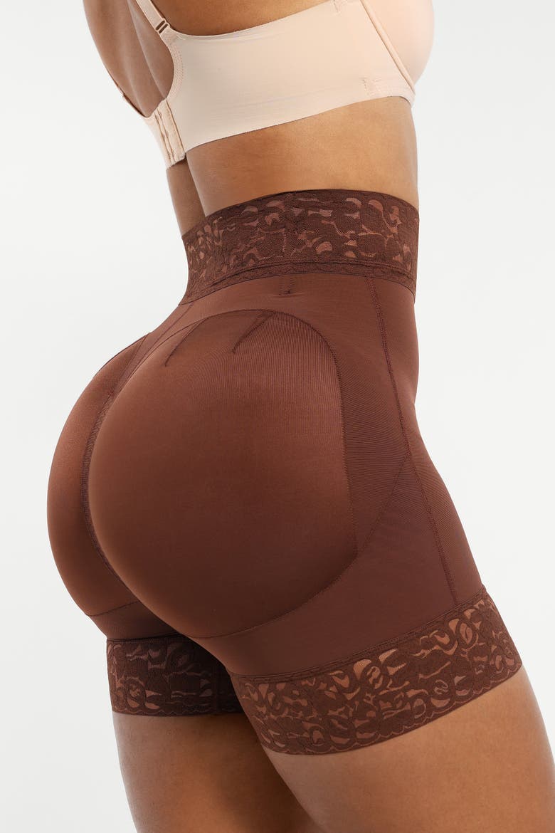 Mid-Rise Steel Boned Butt-Lifting Shorts, Alternate, color, Chocolate