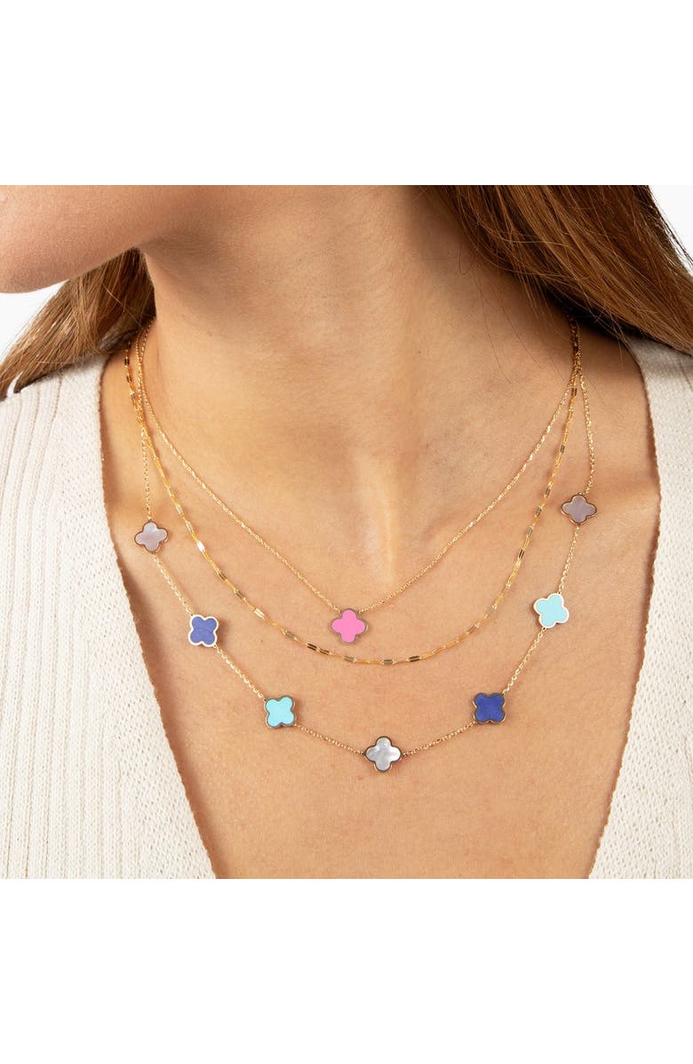 The Lovery Fine Jewelry Small Bubblegum Pink Single Clover Necklace, Alternate, color, Bubblegum Pink