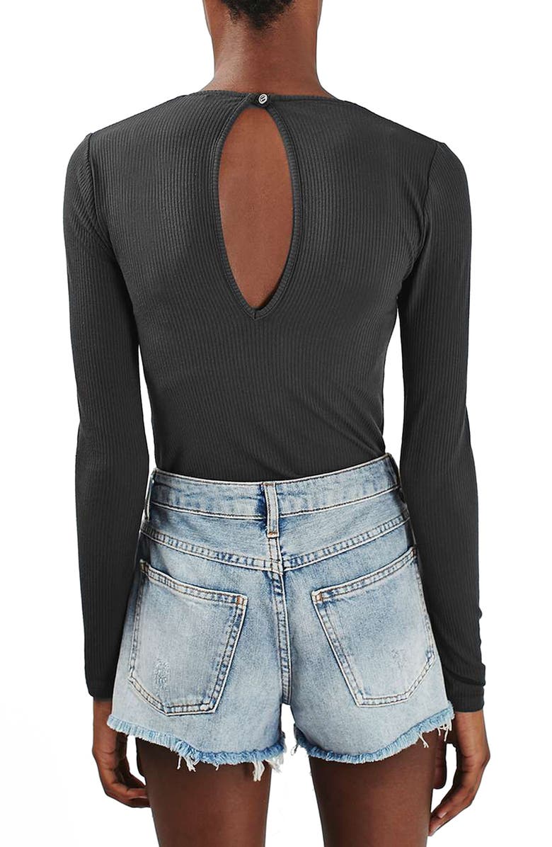 Topshop Keyhole Ribbed Bodysuit, Alternate, color,