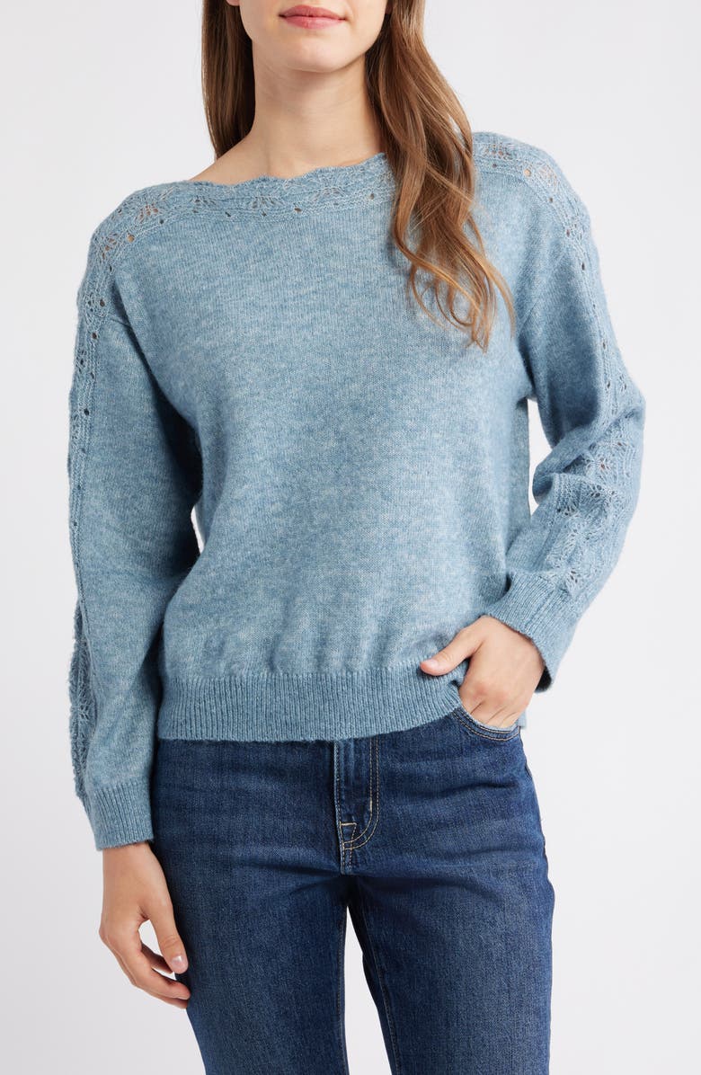 Wit & Wisdom Boat Neck Sweater, Main, color, Heather Nile Blue