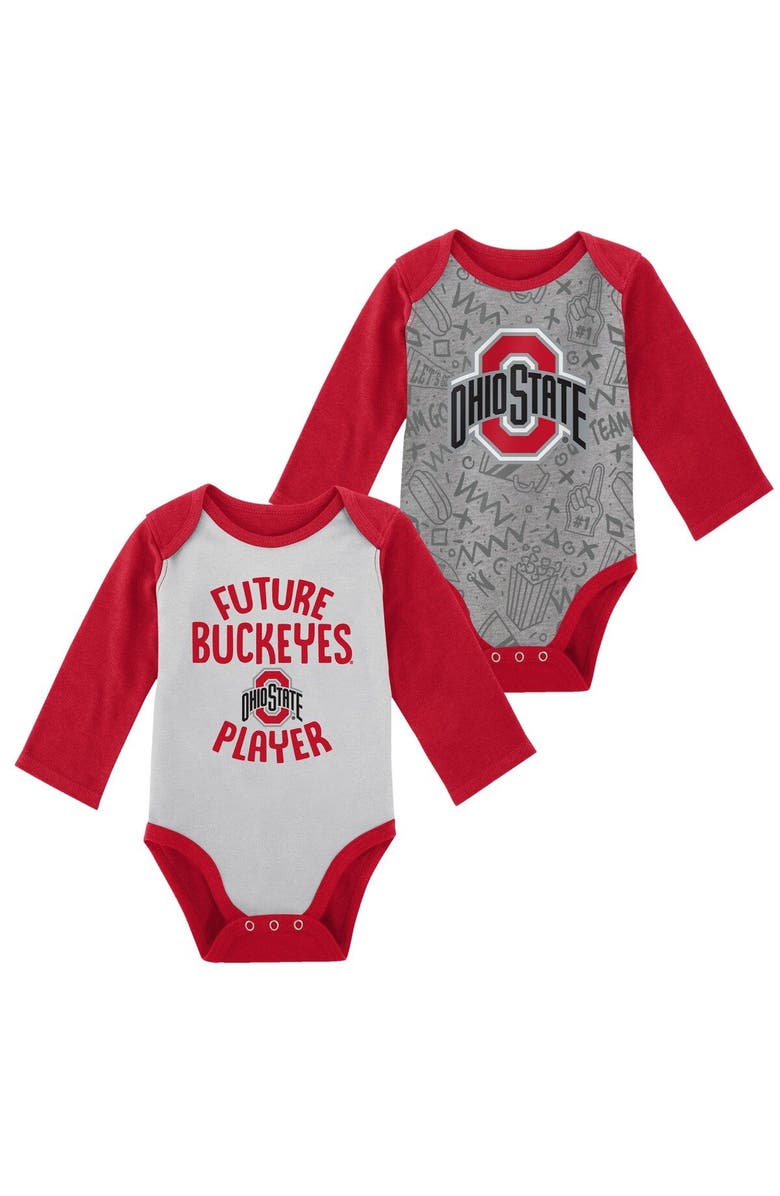 Outerstuff Newborn & Infant White/Gray Ohio State Buckeyes 2-Pack Play Time Long Sleeve Bodysuit Set, Main, color, White
