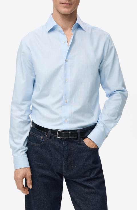 Slim Fit Stripe Cotton Button-Up Shirt