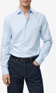 MANGO Slim Fit Stripe Cotton Button-Up Shirt
