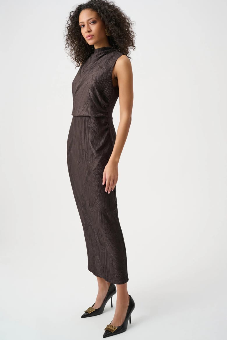 Pleated Satin Sleeveless Midi Dress, Alternate, color, Mocha