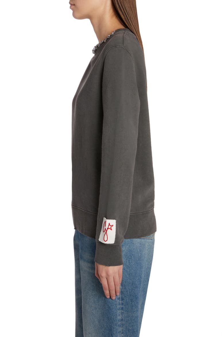 Women's Crystal Embellished Cotton Sweatshirt, Alternate, color, ANTHRACITE