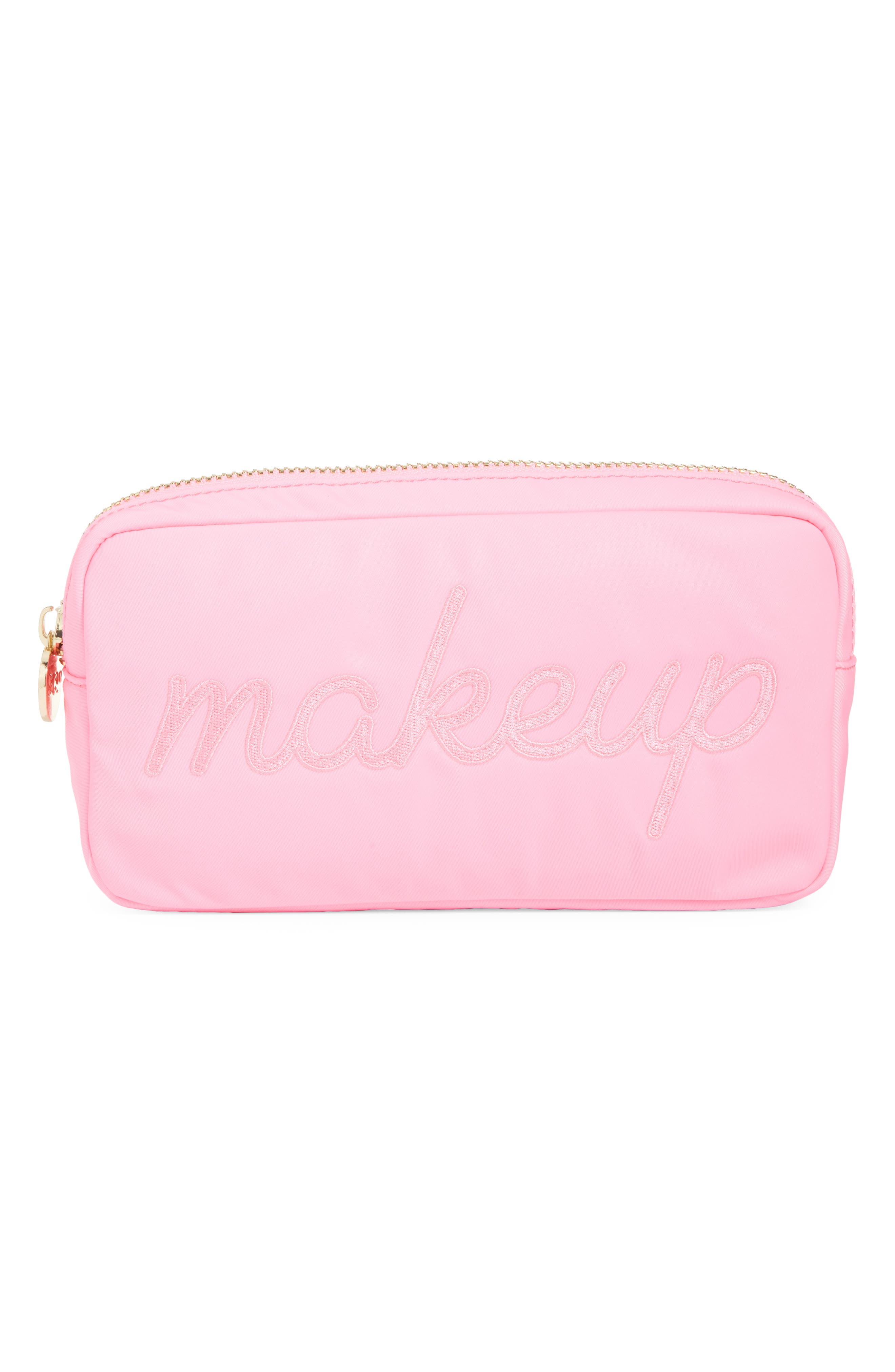 Stoney Clover Lane Makeup Embroidered Pouch, Main, color, Bubblegum
