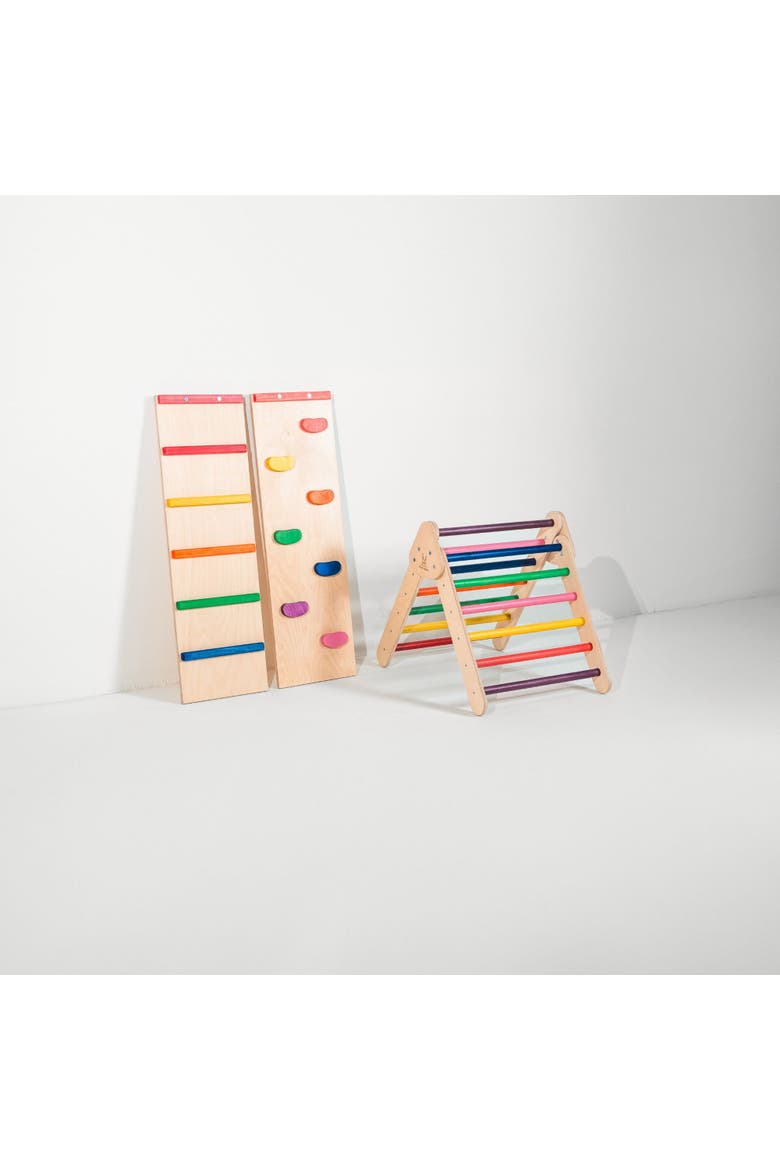 Climber Pikler Mini Triangle with Rock Wall, Main, color, Rainbow