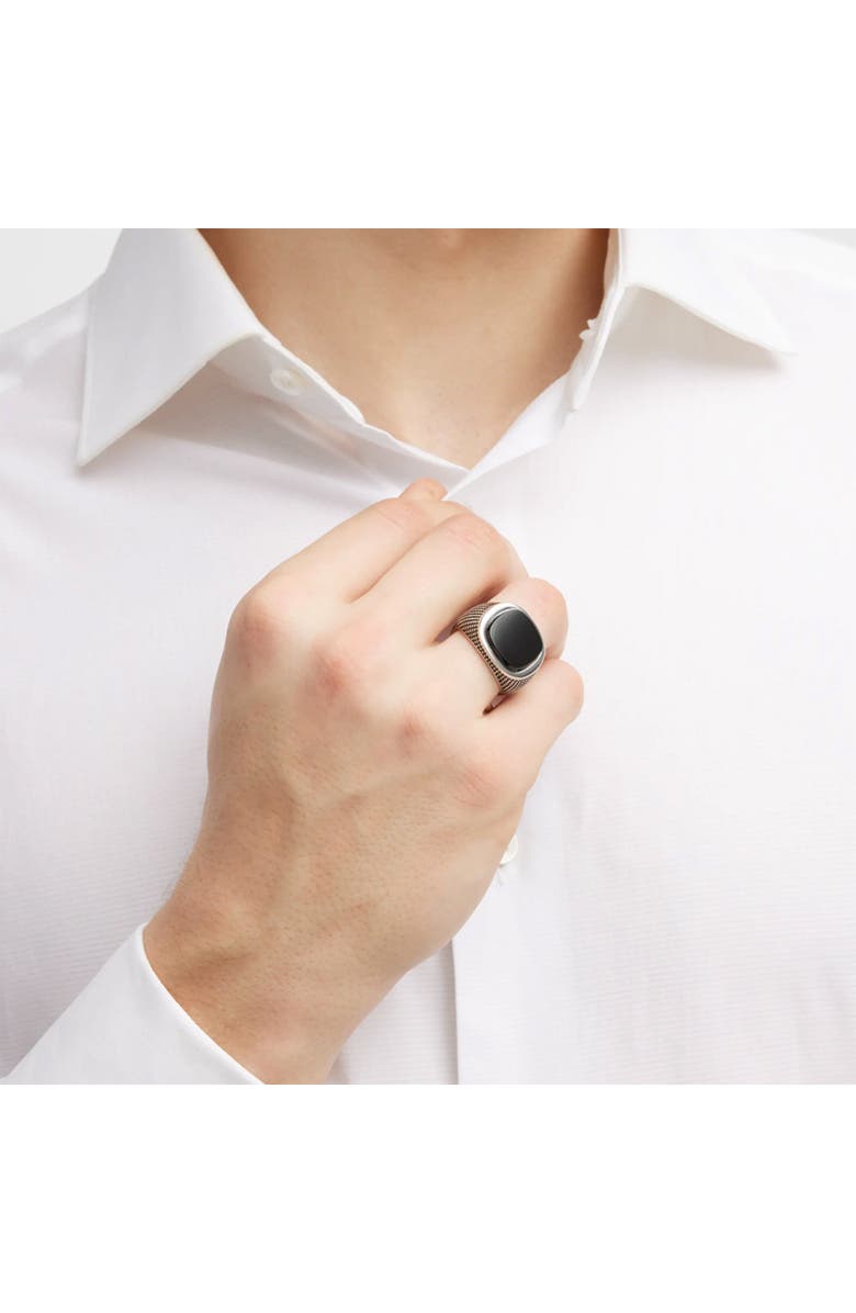 Jan Leslie Gemstone Sterling Silver Cross Etched Ring, Alternate, color, Black