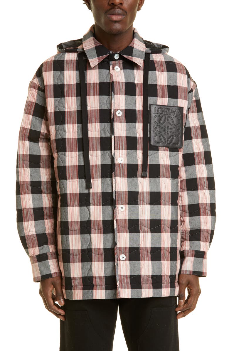 Loewe Check Quilted Hooded Overshirt, Main, color,