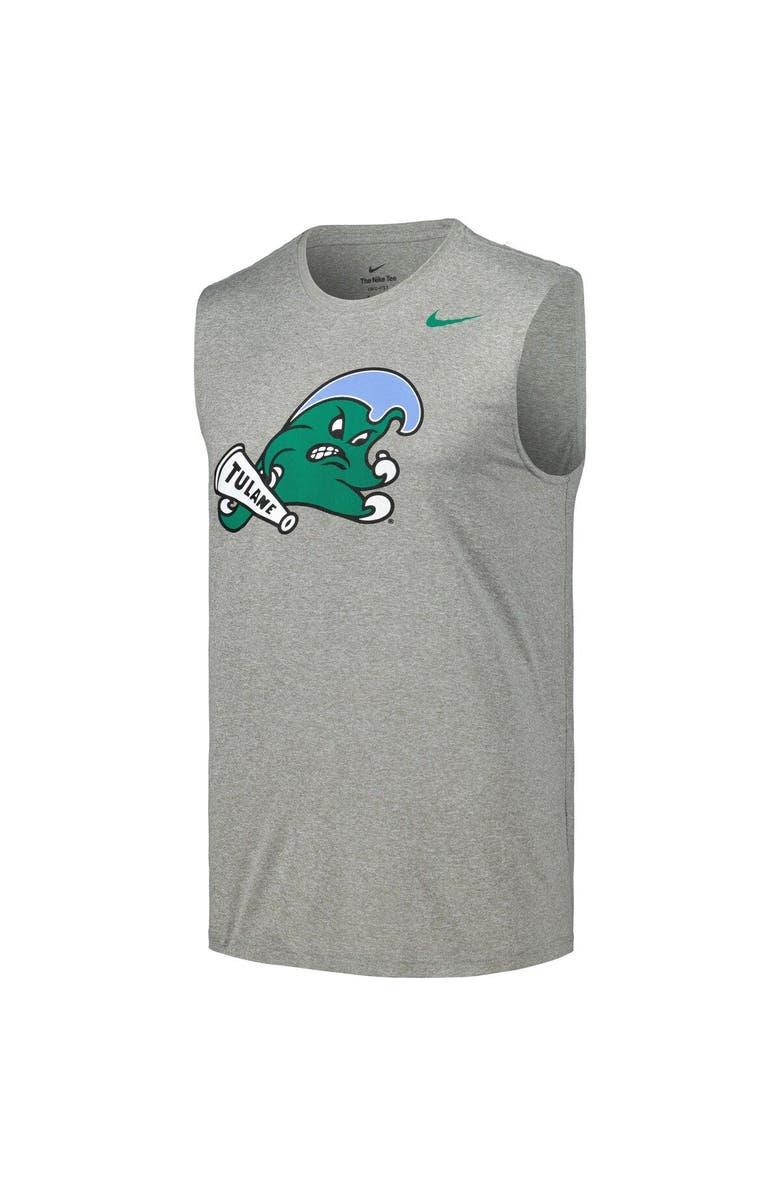 Nike Men's Nike Heather Gray Tulane Green Wave Legend Performance Sleeveless T-Shirt, Alternate, color, 