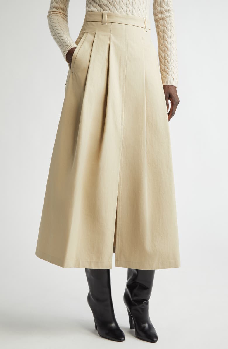 Altuzarra Mack Pleated Cotton Twill Midi Skirt, Main, color, Sapling