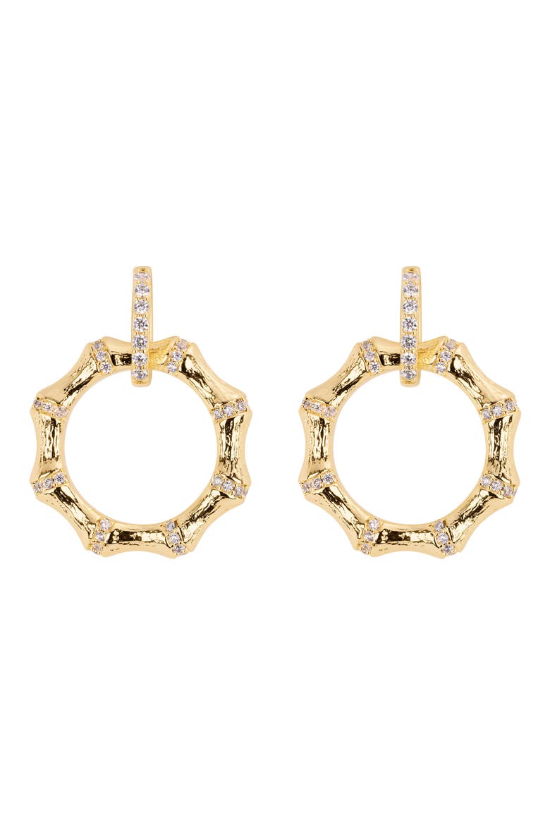 Cubic Zirconia Bamboo Drop Earrings, Main, color, GOLD