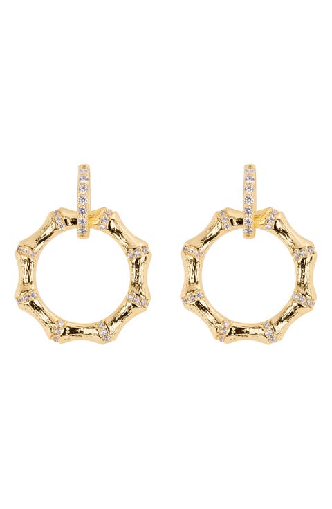 Cubic Zirconia Bamboo Drop Earrings
