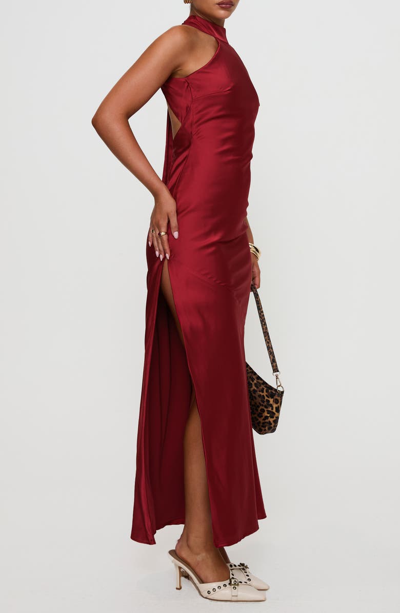 Princess Polly Mordecai Tie Back Satin Maxi Dress, Alternate, color, Burgundy