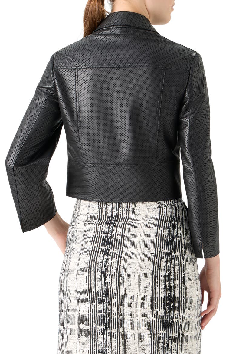 Crop Perforated Leather Jacket, Alternate, color, BLACK