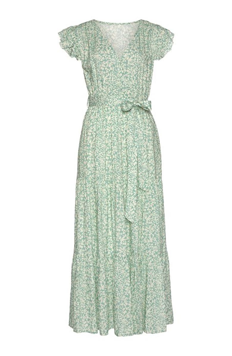 LASCANA Women's Flutter Sleeve Maxi Dress, Alternate, color, Green Patterned