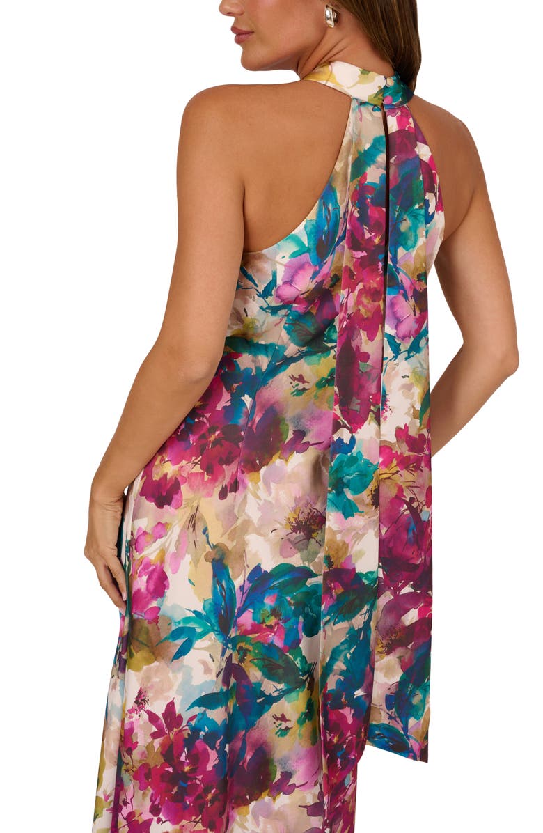 Adrianna Papell Floral Print Sleeveless Satin Gown, Alternate, color, 