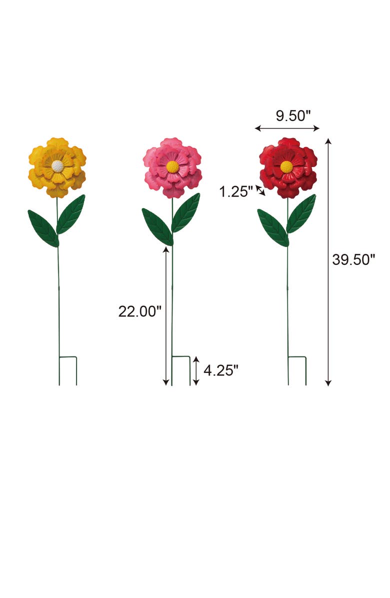 Glitzhome 39.5"H Set of 3 Metal Dimensional Flowers Yardstake, Alternate, color, Red