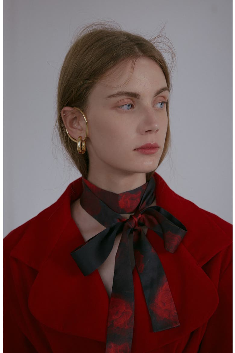 La Rosa Skinny Silk Scarf, Alternate, color, RED