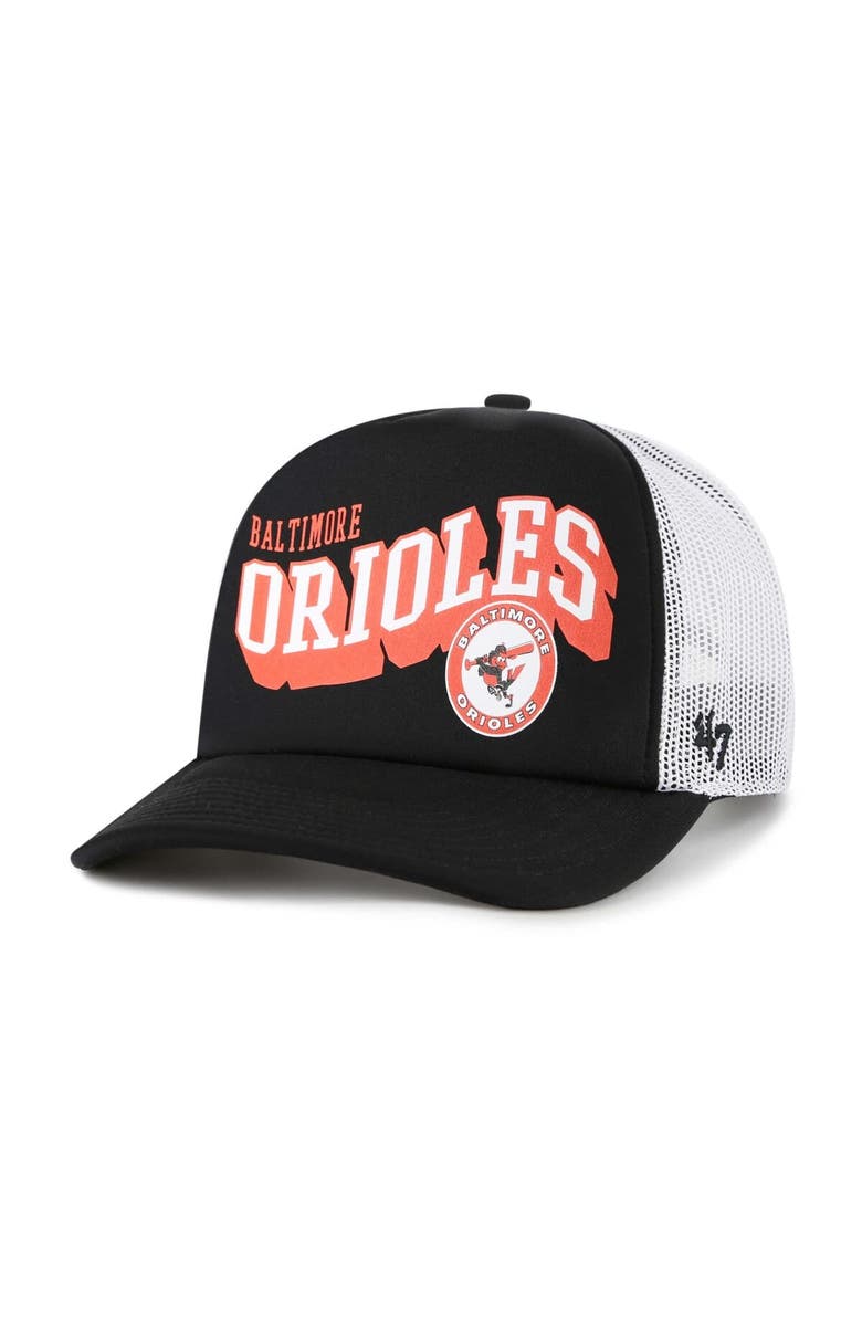 '47 Men's '47 Black Baltimore Orioles Meander Foam Trucker Snapback Hat, Main, color, Black