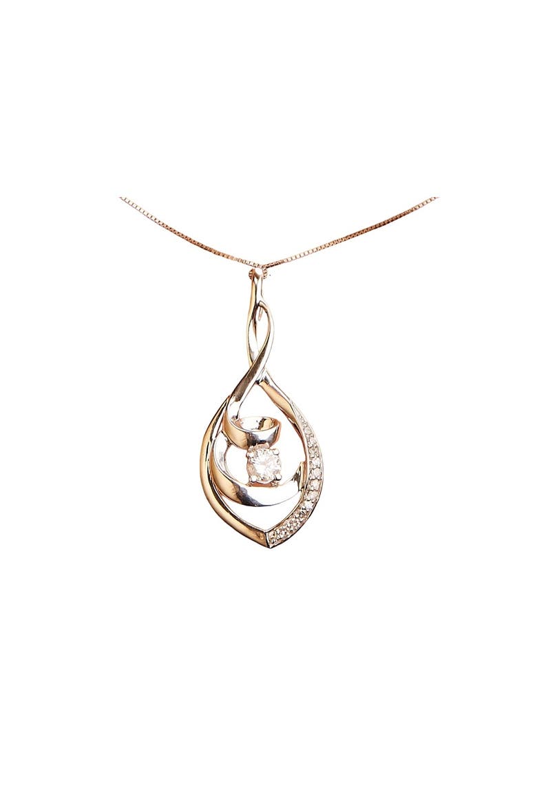 10K White Gold 1/4 Cttw Round Diamond Spiral Link 18" Pendant Necklace, Alternate, color, White