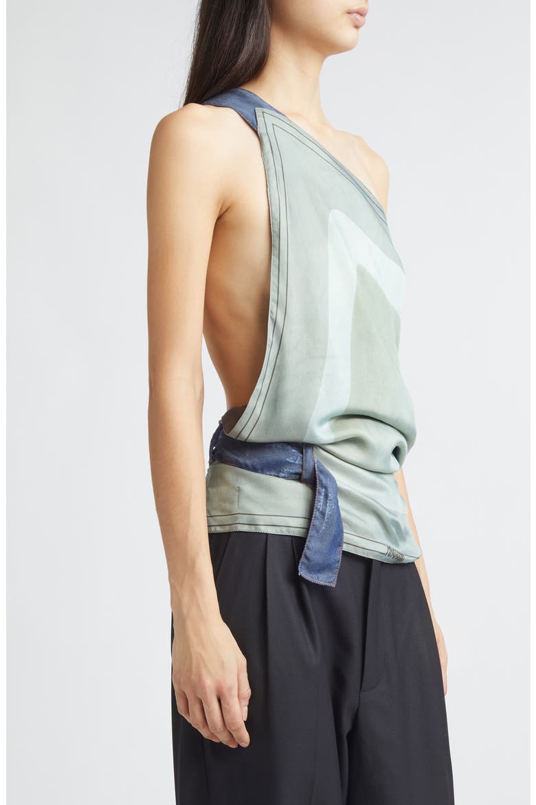 Manifesto Silk Scarf One-Shoulder Halter Top, Alternate, color, GREEN