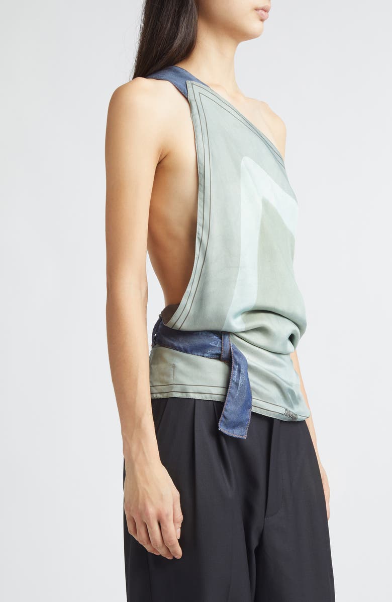 Magliano Manifesto Silk Scarf One-Shoulder Halter Top, Alternate, color, Green