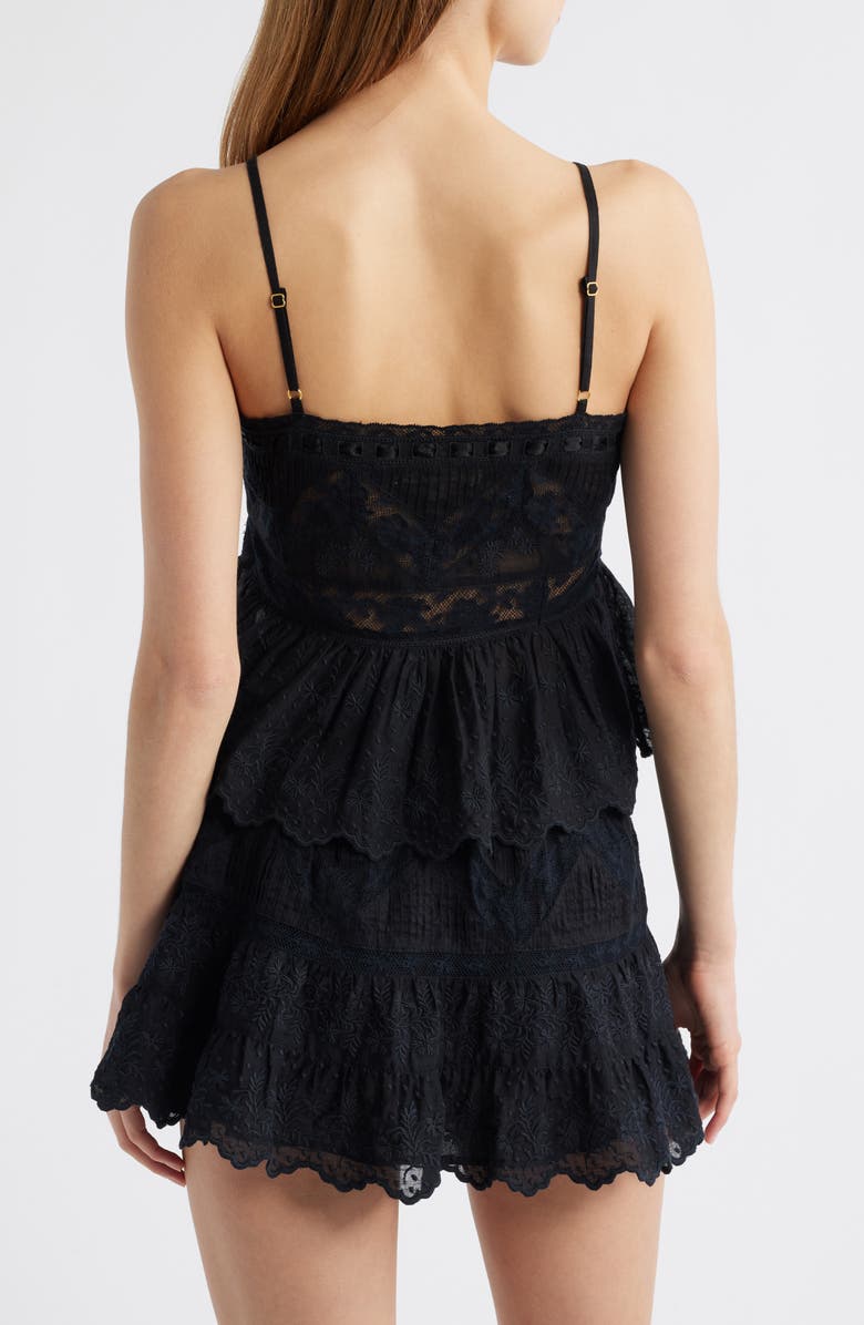 LoveShackFancy Rowina Lace Ruffle Hem Camisole, Alternate, color, Black