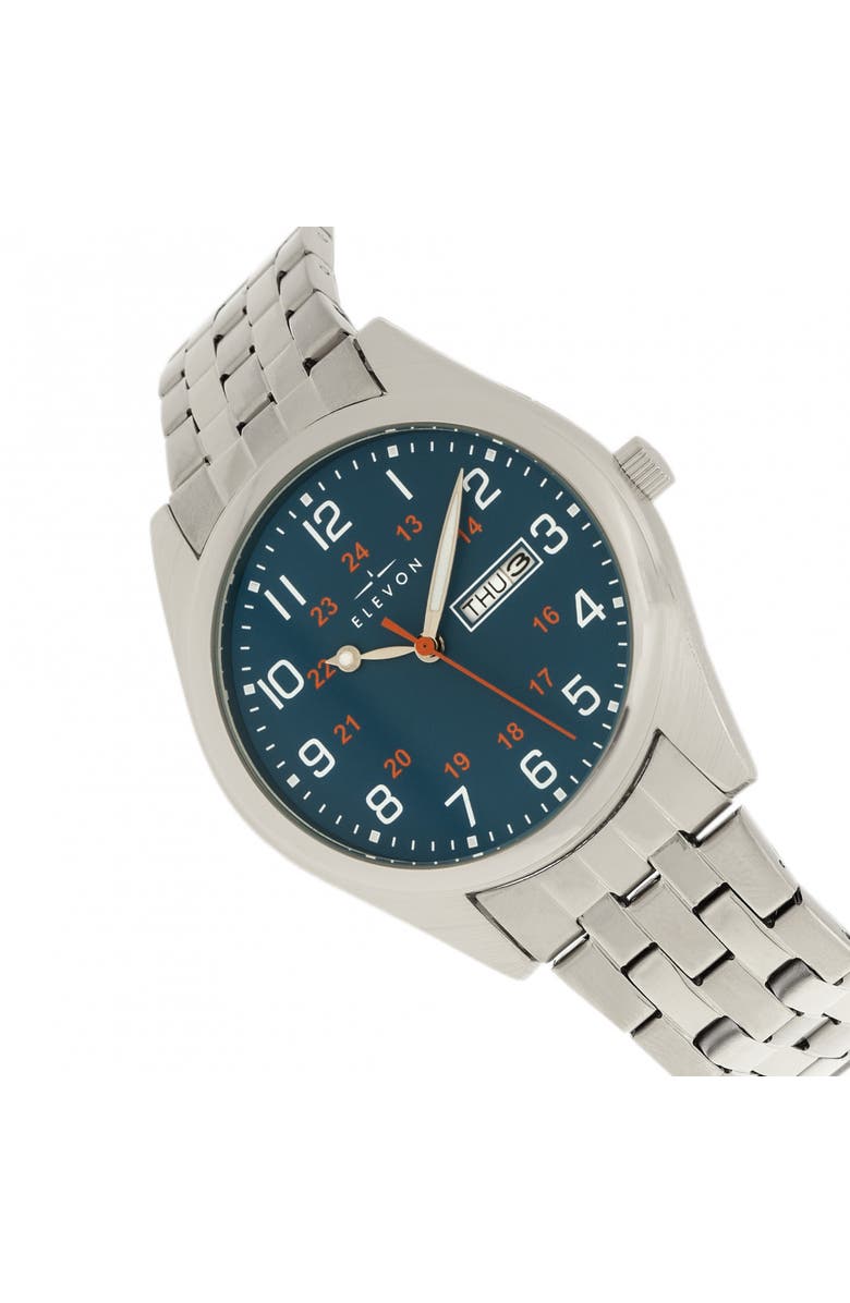 Elevon Gann Bracelet Watch w/Day/Date, Alternate, color, Silver/Teal