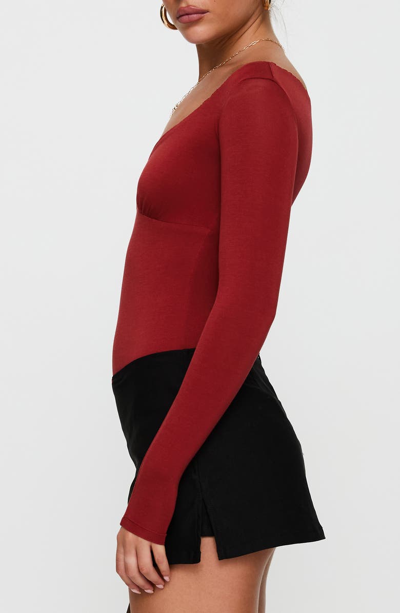 Princess Polly Loveydove Long Sleeve Bodysuit, Alternate, color, Burgundy