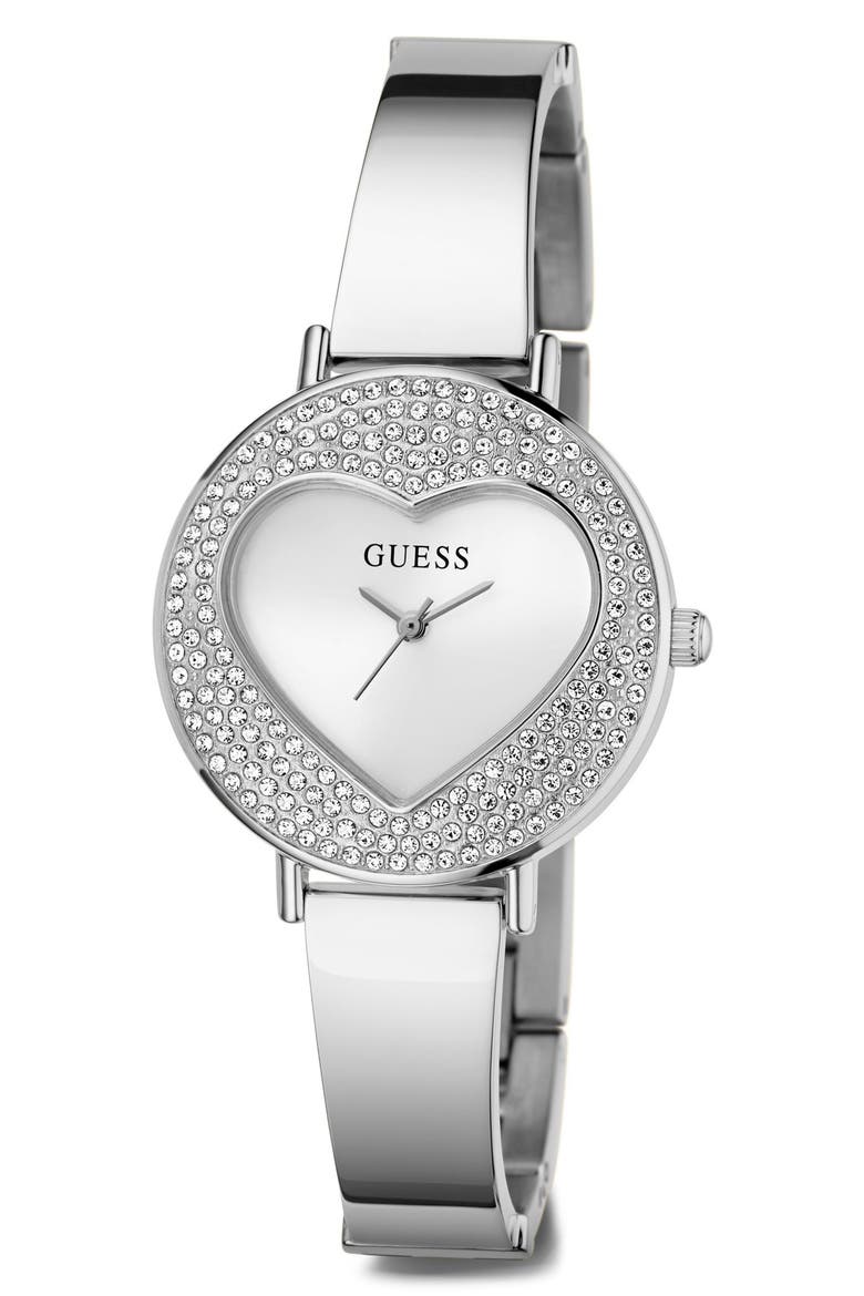 Crystal Heart Dial Bracelet Watch, 30mm, Alternate, color, WHITE/ SILVER
