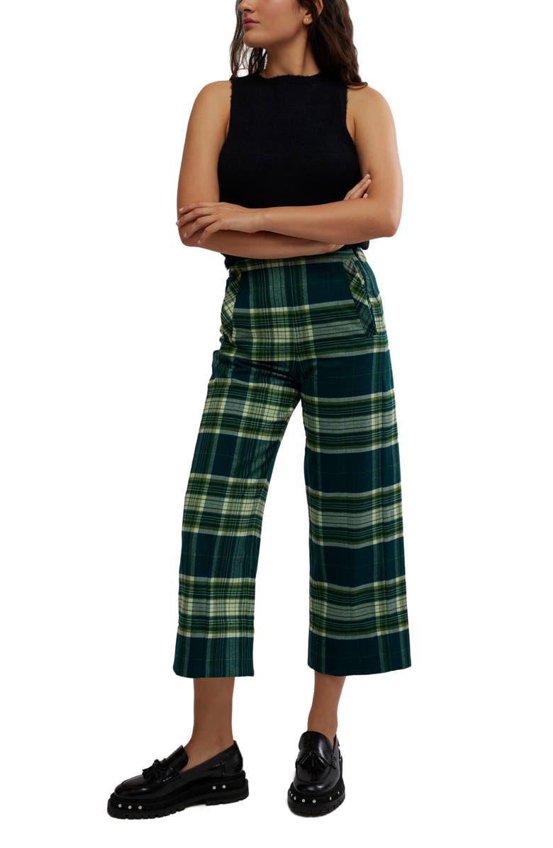 Free People Acadia Plaid Crop Pants, Alternate, color, Green Combo