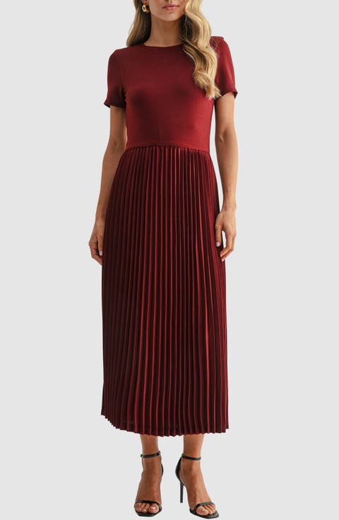 Short Sleeve Pleated Midi Dress
