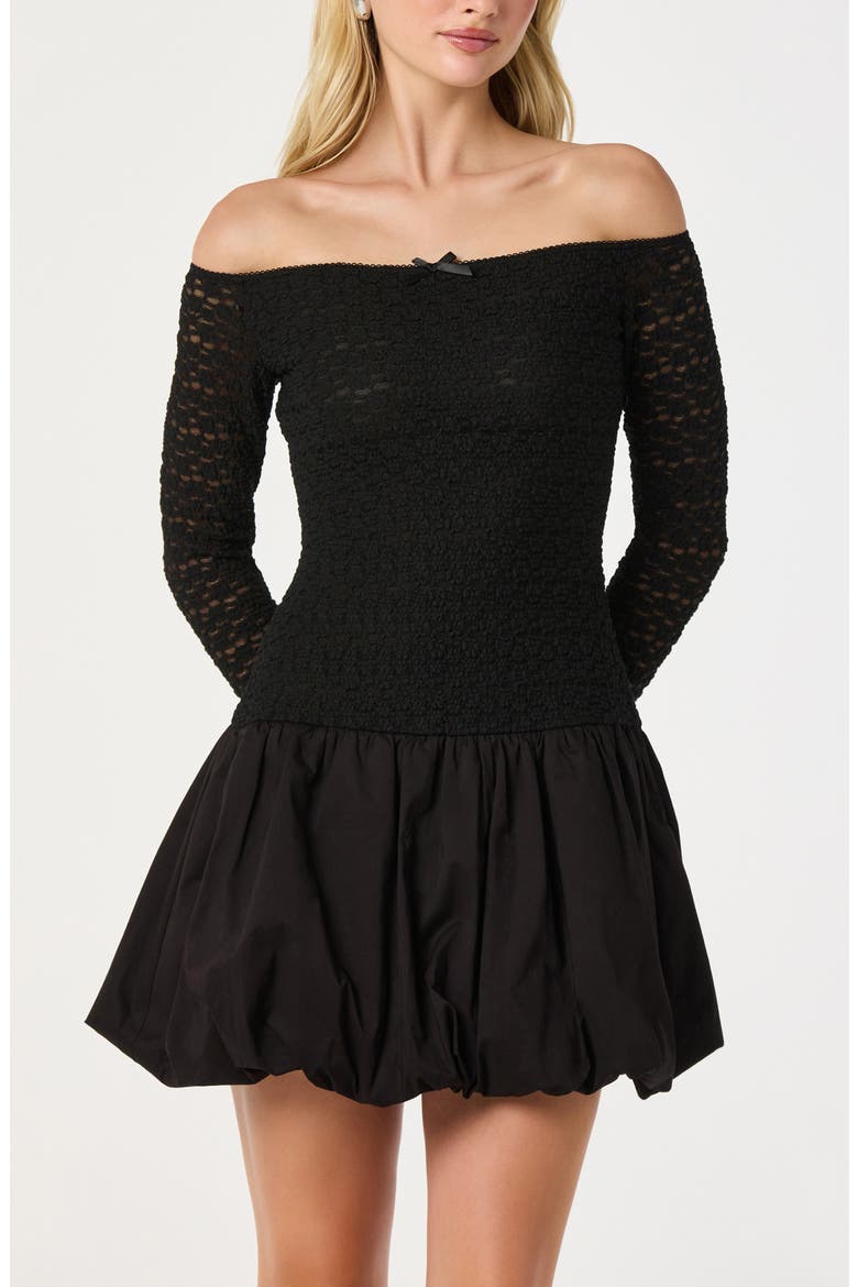 Off the Shoulder Bubble Minidress, Alternate, color, BLACK