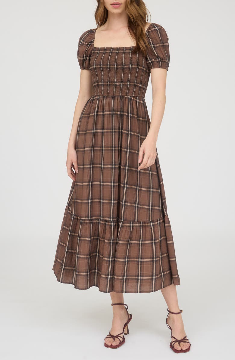 Blu Pepper Plaid Tiered Midi Dress, Main, color,