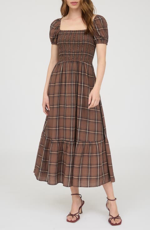 Plaid Tiered Midi Dress