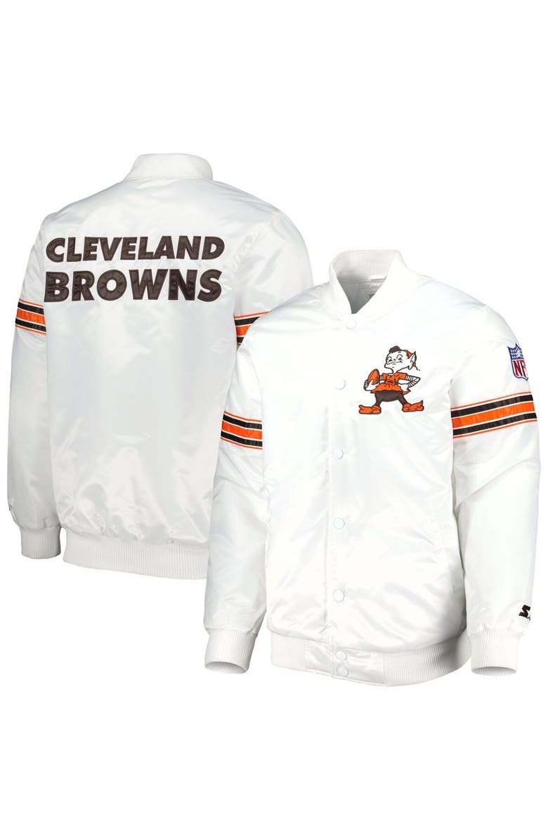 STARTER Men's Starter White Cleveland Browns The Power Forward Full-Snap Jacket, Main, color, 