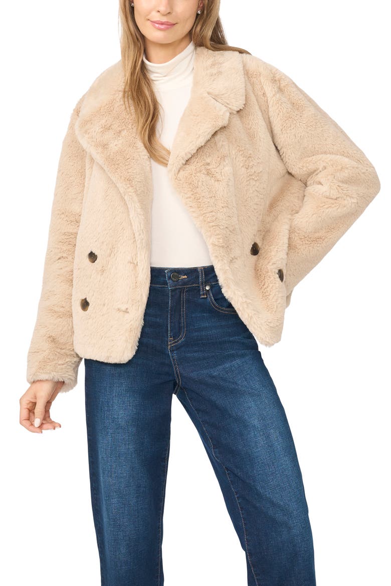 Double Breasted Faux Fur Peacoat, Main, color, STONE