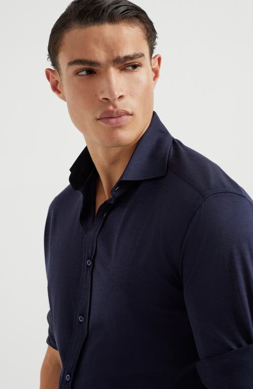 Brunello Cucinelli Patterned-jacquard Long-sleeve Shirt In Azure