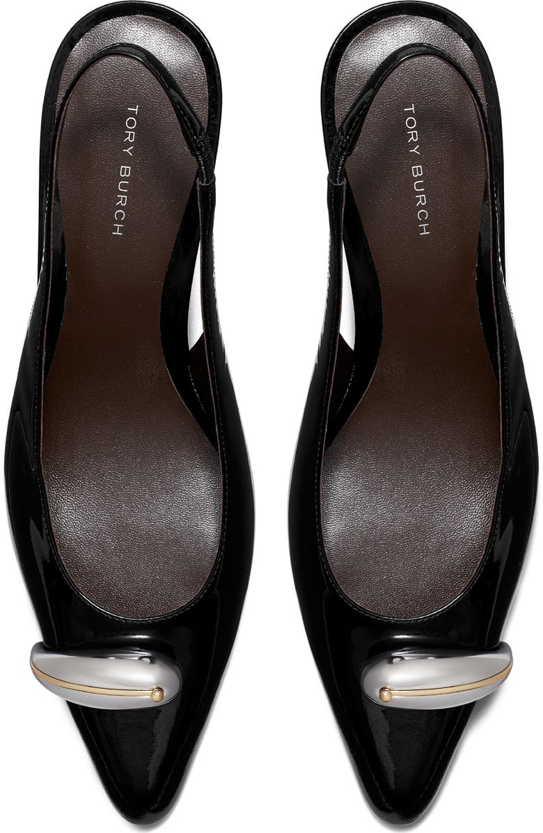 Tory Burch Pierced XL Slingback Pump, Alternate, color, Perfect Black / Silver