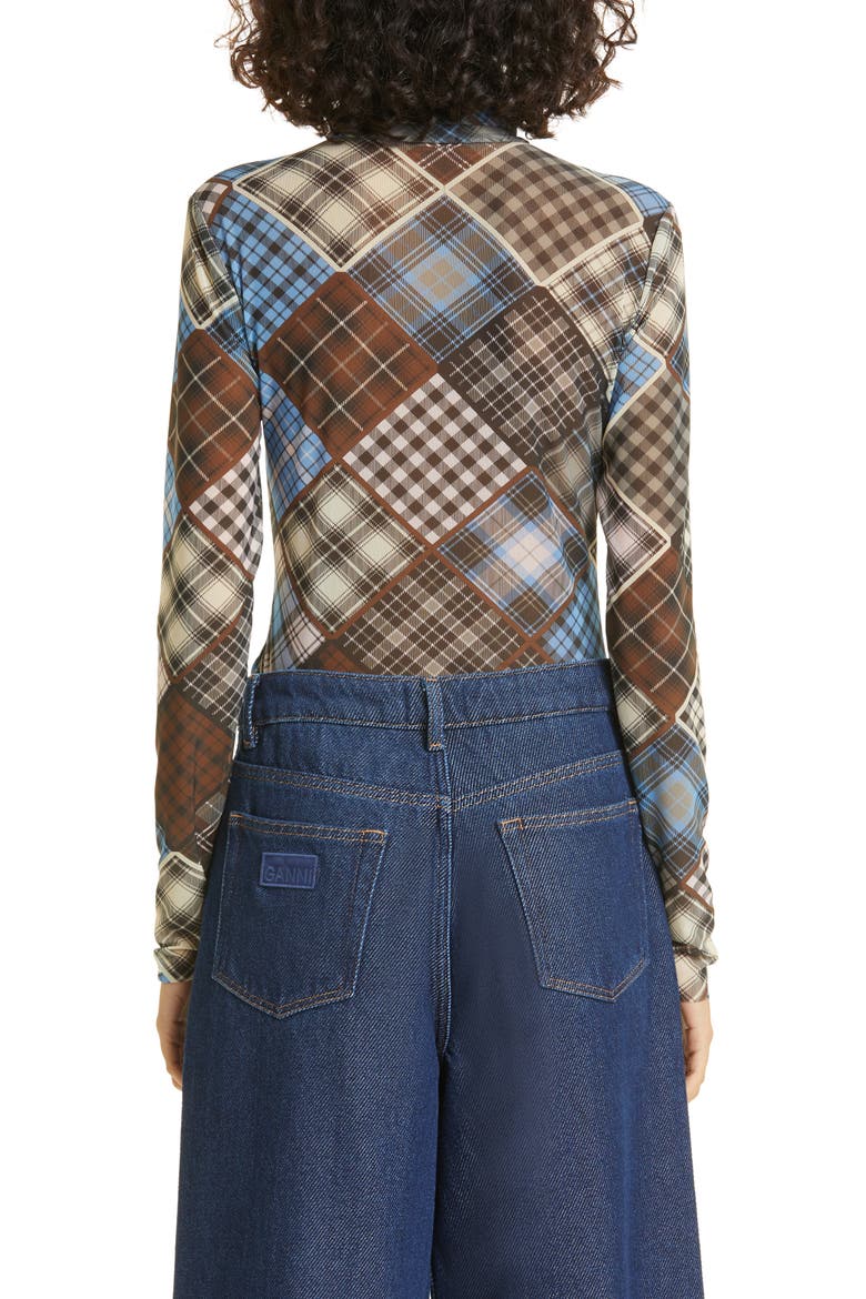 Print Turtleneck Mesh Top, Alternate, color, SILVER LAKE BLUE