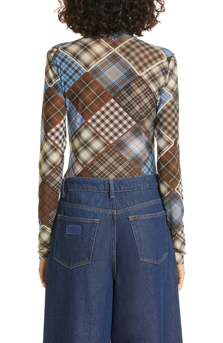 Ganni Print Turtleneck Mesh Top, Alternate, color,