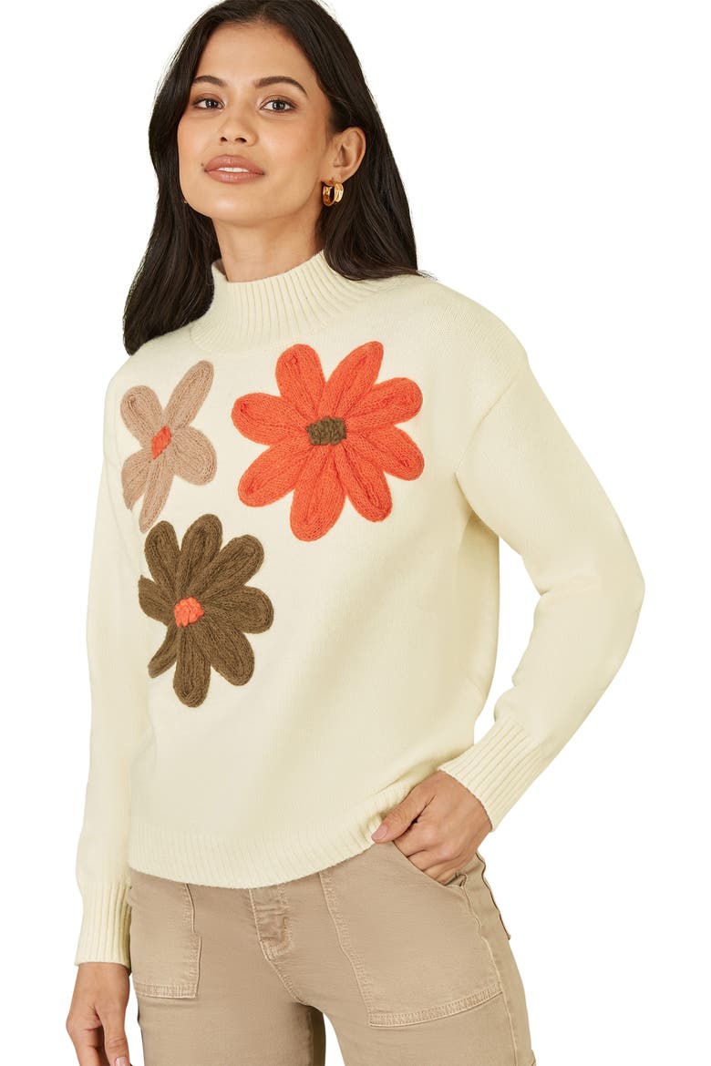 Floral Detail High Neck Knit Sweater, Alternate, color, Ivory