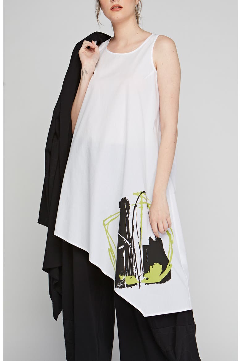 Allegro Printed Asymmetrical Poplin Tunic, Main, color, White