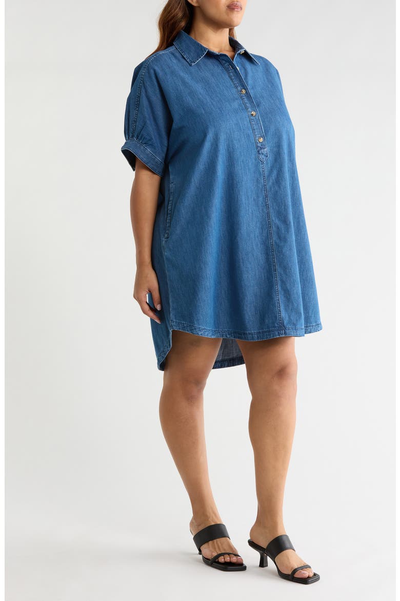 Chambray Polo Shift Dress, Alternate, color, MEDIUM WASH