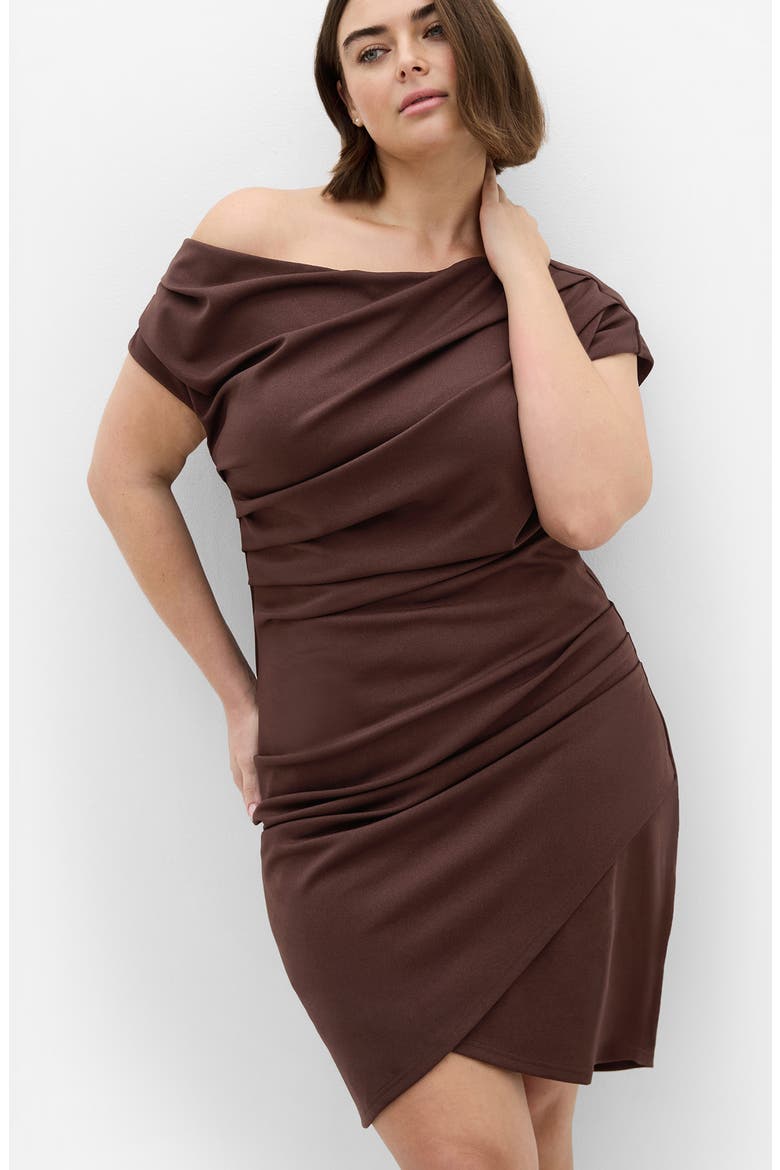 Ruched One-Shoulder Minidress, Alternate, color, CHOCOLATE