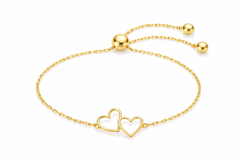 Gold-Tone Double Heart Adjustable Bracelet