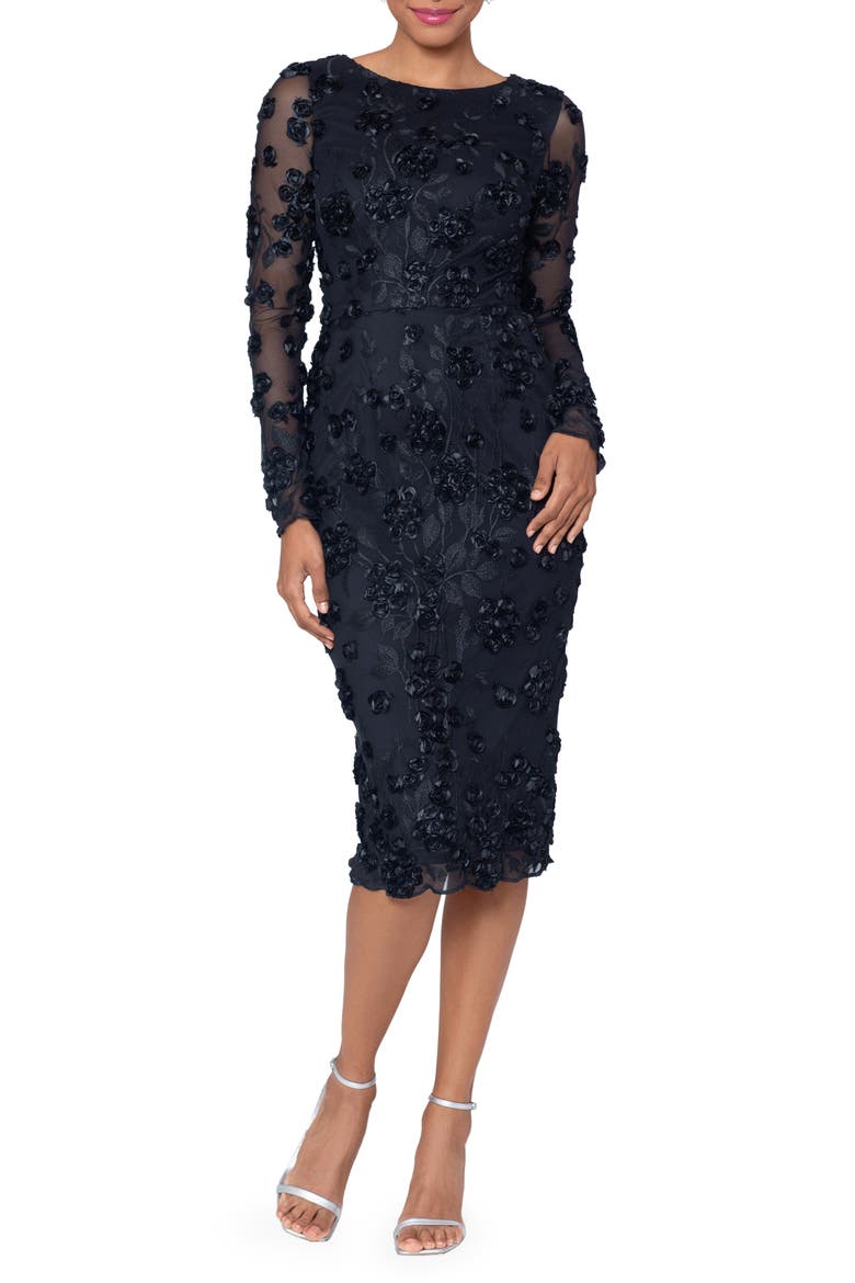Soutache Lace Long Sleeve Cocktail Dress, Main, color, BLACK