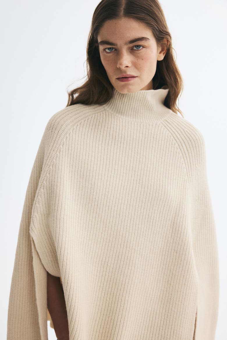 Knit Mock Turtleneck Cape, Alternate, color, Light beige