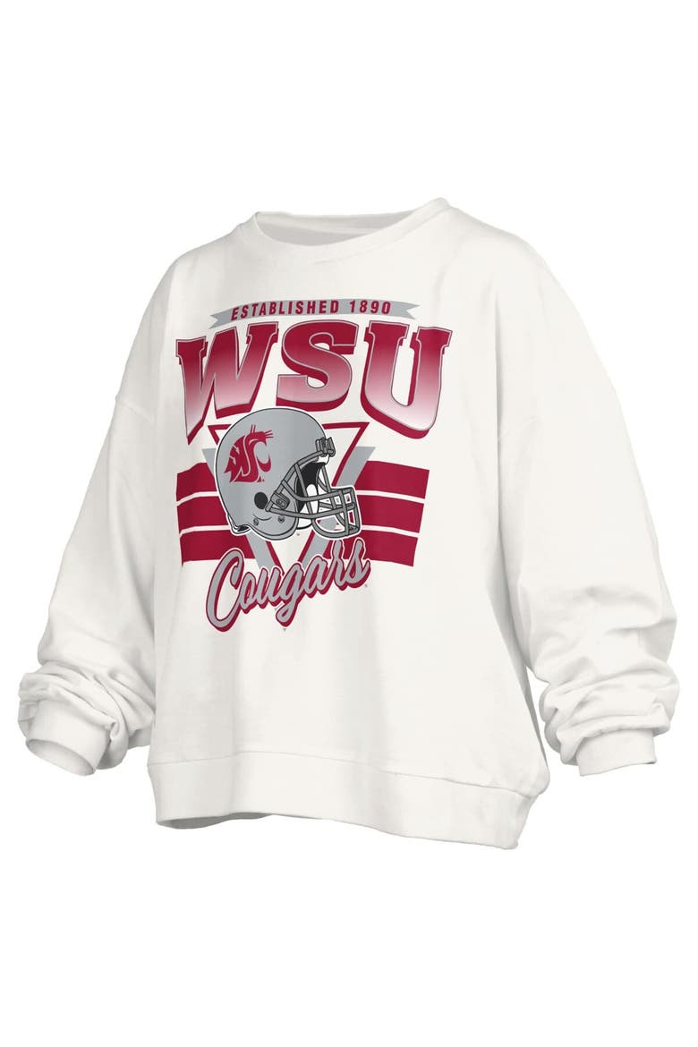 Women's Pressbox White Washington State Cougars Oversized Janice Retro Waist-Length Pullover Sweatshirt, Alternate, color, White